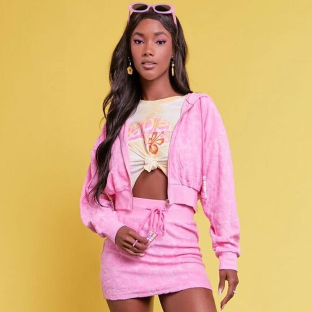 Barbie™ Pink Floral Cropped Zip-Up Hoodie